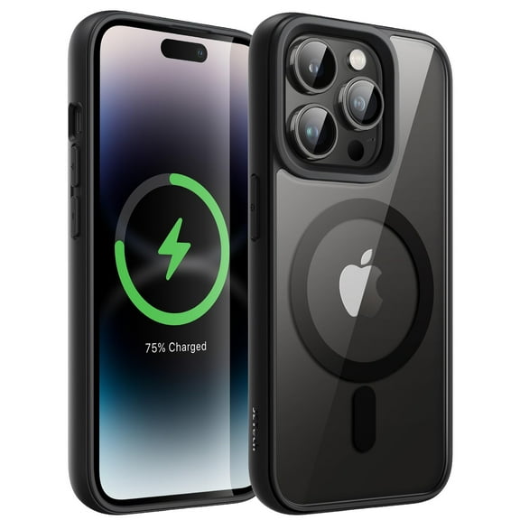 JETech Magnetic Case for iPhone 14 Pro 6.1-Inch Compatible with MagSafe, Shockproof Phone Bumper Cover, Solid Color Matte TPU Frame, Anti-Scratch Clear Back (Space Black)