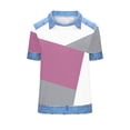 thumbnail image 4 of Olyvenn Denim Patchwork Shirt Short Sleeve Women Waffle Knit Lapel Collar Pullover Short Sleeve Casual Shirt Floral Tops Gray XXXL, 4 of 5