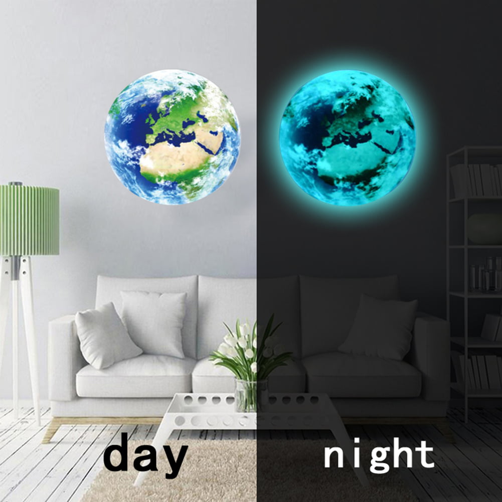 Wall Moon 3D Sticker Glow Luminous Decal Wall Room Decor Dark Earth Planet Kids 