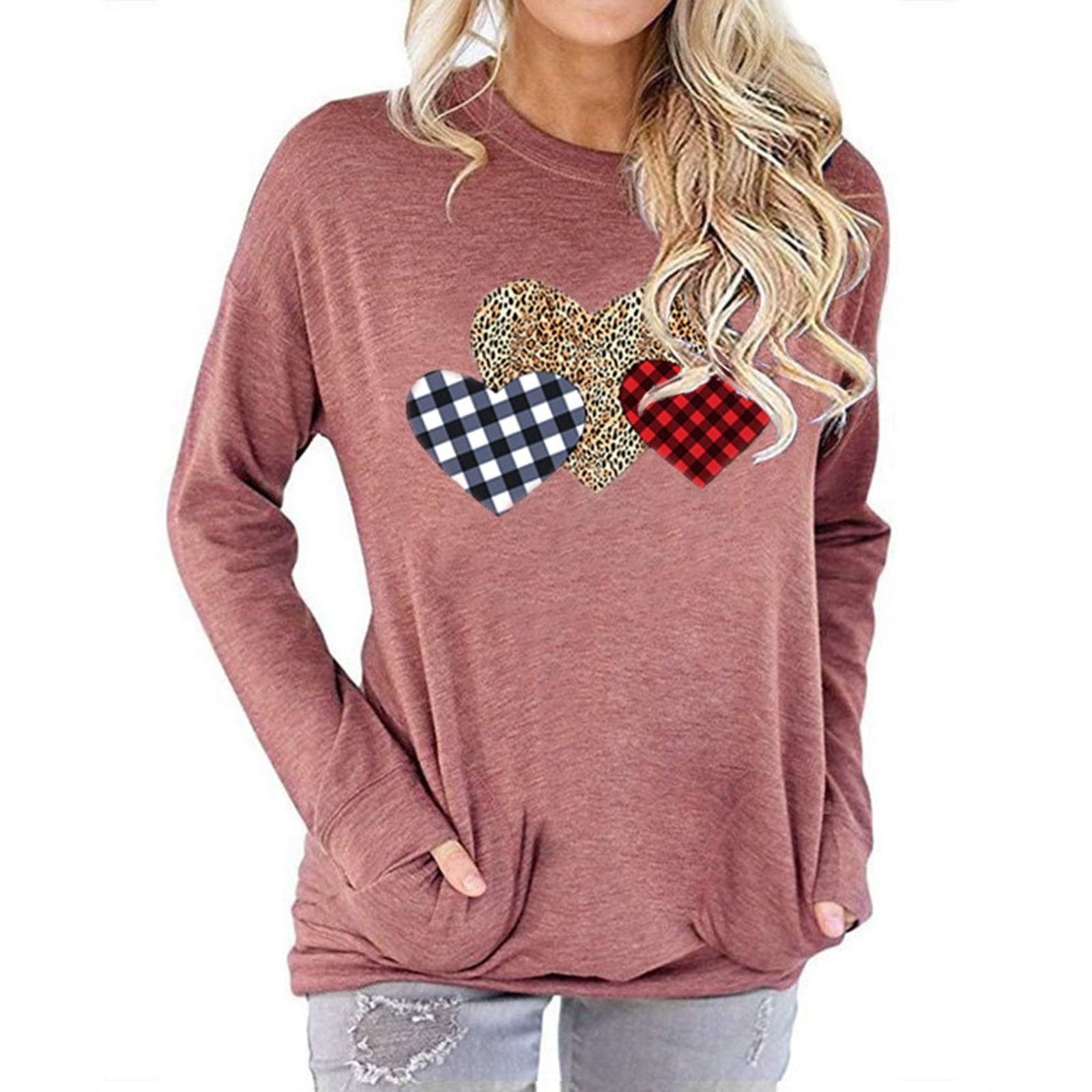 One opening Women Long Sleeve Heart Print Tshirt Stylish Round Neck