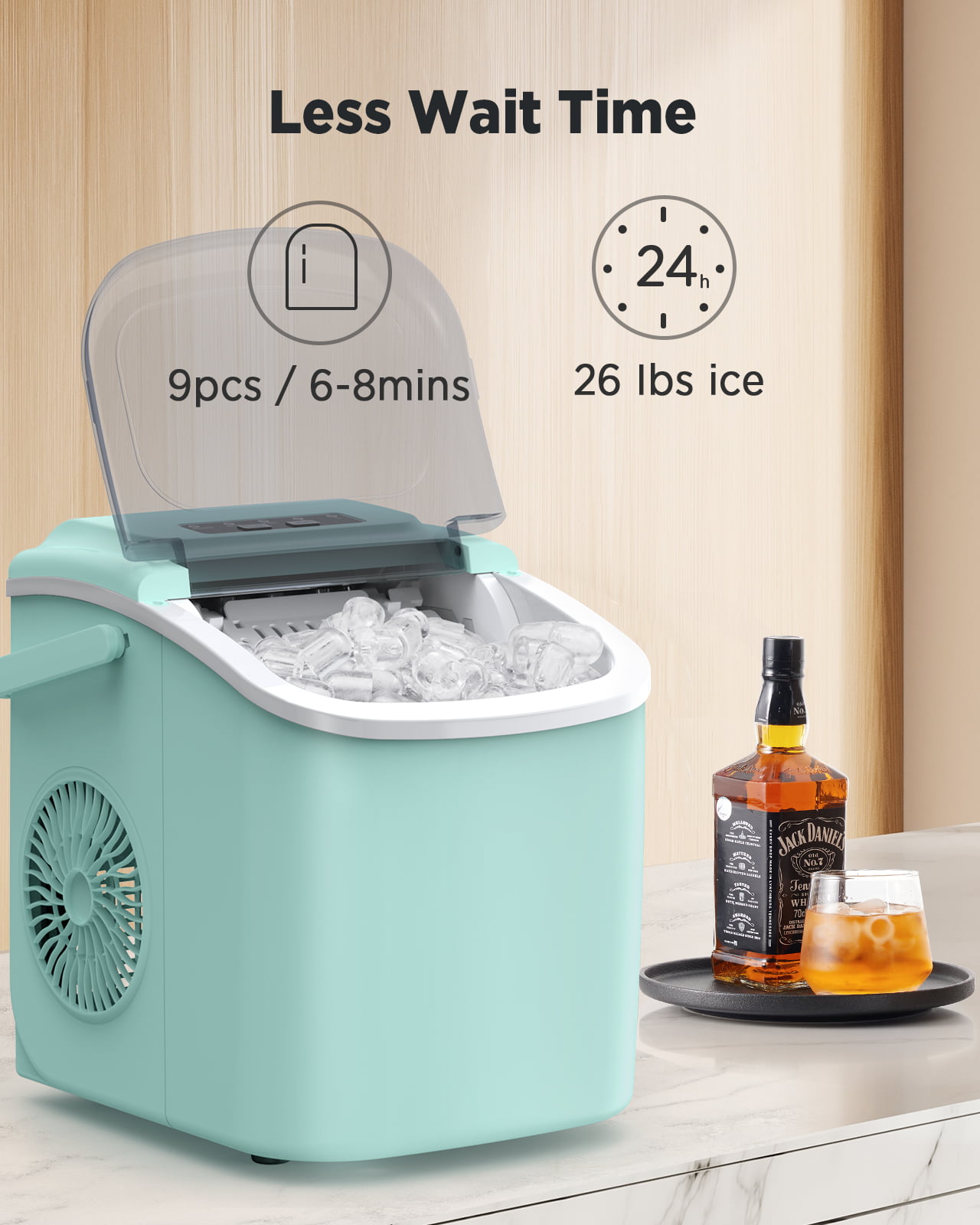 Countertop Ice Maker Machine, 6 Mins 9 Bullet Ice, 26.5lbs/24Hrs, Portable Ice  Maker Machine w/ Self-Cleaning, Pink, USA