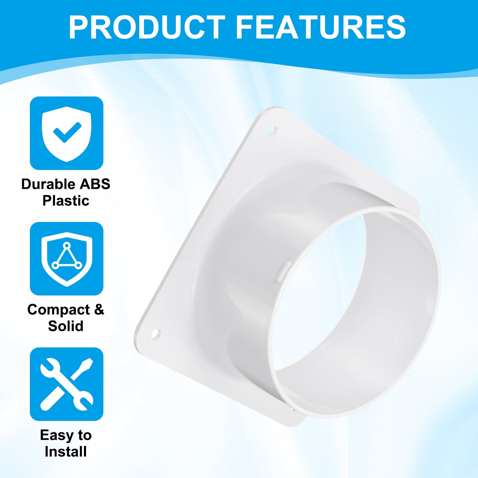 Uxcell 4" Duct Connector Flange, 2 Pack Plastic Straight Pipe Flange with Tape for HVAC, White