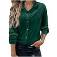 thumbnail image 4 of Feimerou Velvet Tops for Women Vintage Long Sleeve Button Down Shirts 2025 Spring Outfits Dressy Casual Velour Blouses with Pockets, 4 of 8