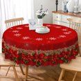 thumbnail image 5 of Winter Red Bow Christmas Round Tablecloth,60 Inch,Washable Table Cover for Holiday Dining Party Kitchen Decor, 5 of 6