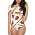 thumbnail image 2 of Uemuo Baseball Sport Pattern Women's One Piece Short Sleeve Swimsuit Rash Guard Surfing Modest Quick-drying Swimsuit Beach Essentials-Small, 2 of 9