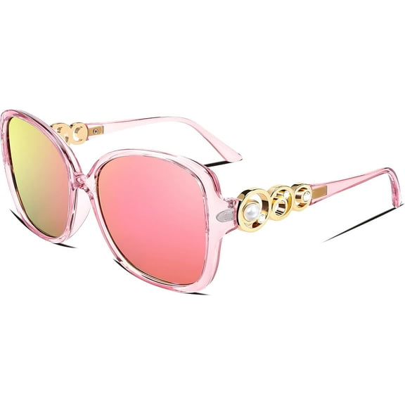 FEISEDY Women's Fashion Sunglasses, Oversized Square Frame with Pearl Sparkling, Polarized UV Protection B2821