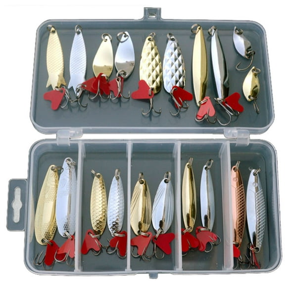 Agiferg 20pcs Metal Fishing Lures Bass Spoon Crank Bait Saltwater Tackle Hooks