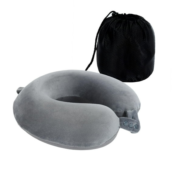 Travel Neck Pillow, Memory Foam Neck Pillow for Airplane Car Travel, Adjustable Head Support Pillow, Home Recliner Neck Support, Removable Washable Cover, Grey