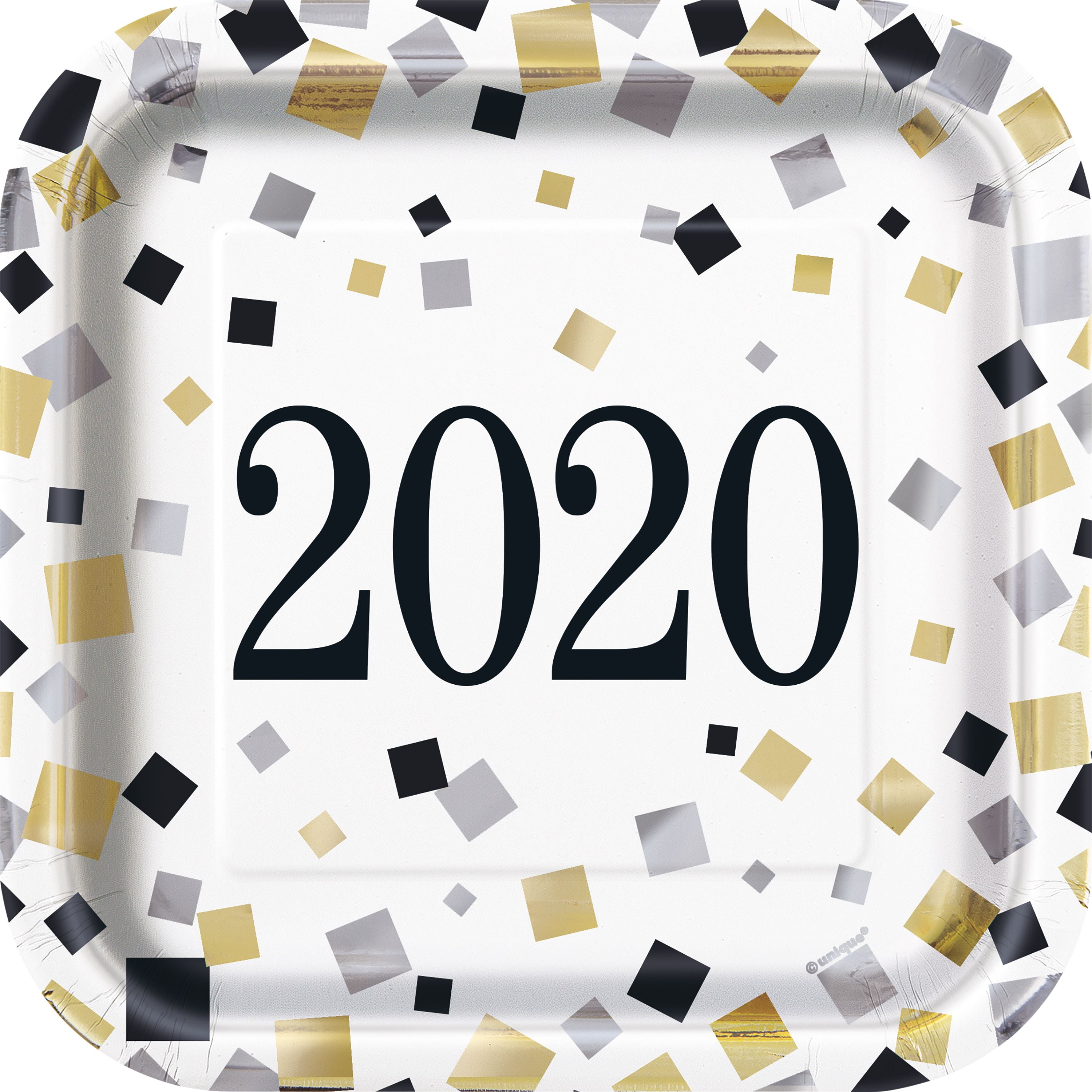 Black, Gold, & Silver 2020 New Years Eve Paper Dessert Plates, 7in