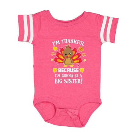 

Inktastic Thanksgiving I m Thankful Because I m Gonna Be a Big Sister Gift Baby Girl Bodysuit