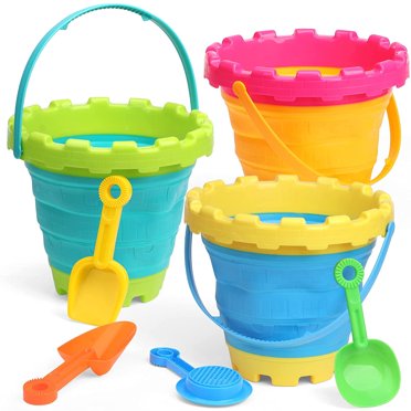 Holady 7-Piece Beach Toy Set - 3 Foldable Silicone Buckets, 3 Shovels, 1 Storage Bag For Kids Sand Play
