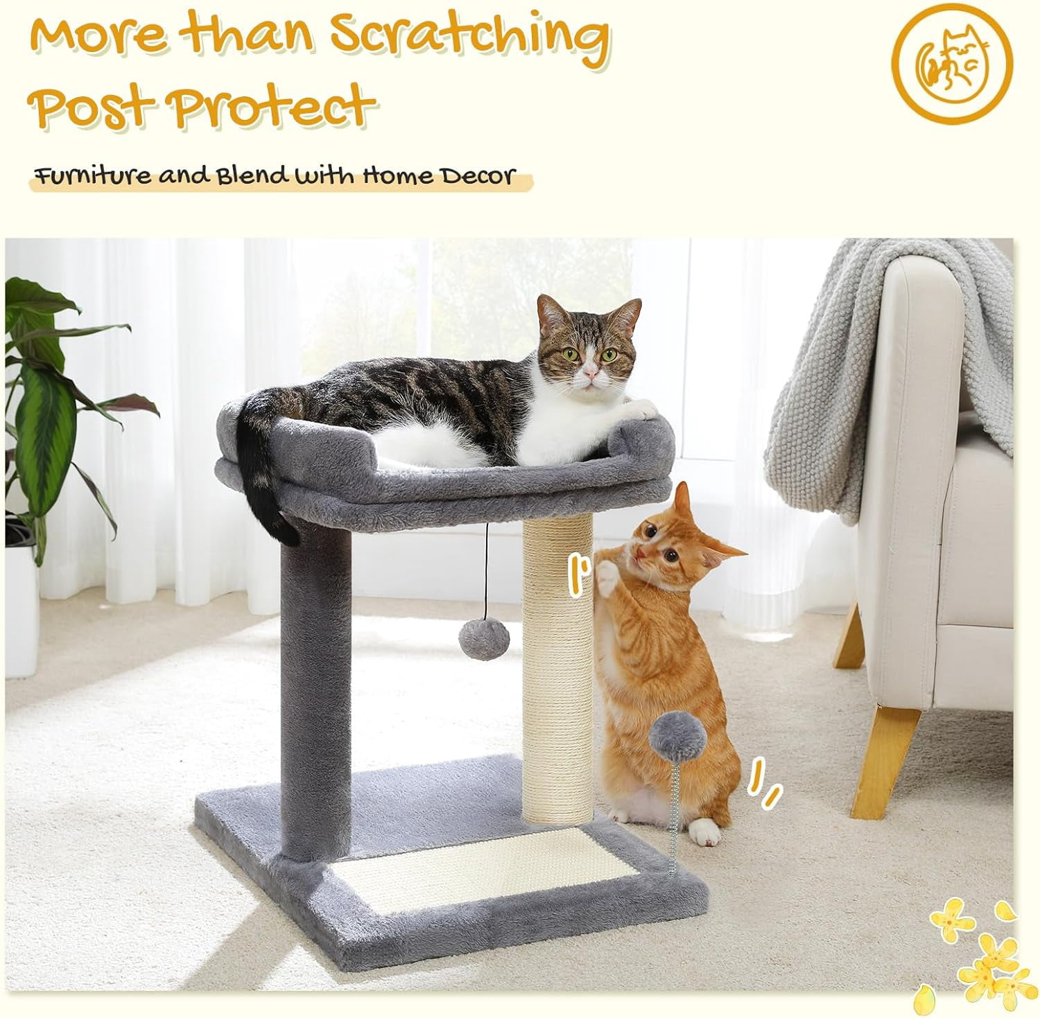 Cat Scratching Post Tower with Removable Bed, Play Ball, and Large Top Scratcher Pad for Kittens and Cats