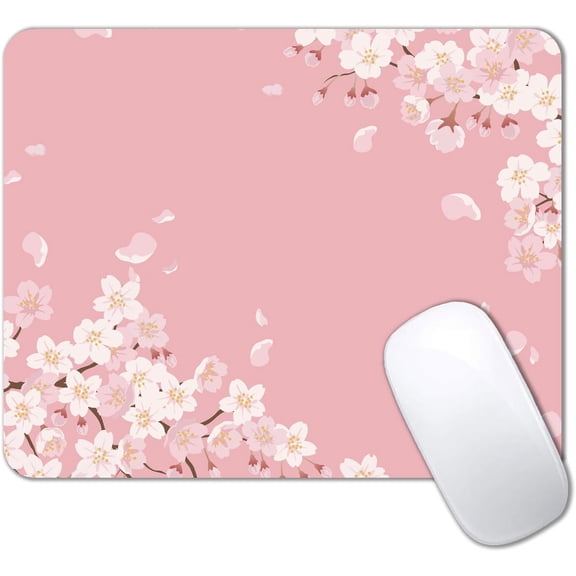 Cute Pink Mouse Pad, Floral Flowers Mouse Pad, Sakura Cherry Blossom Mousepad, Japanese Aesthetic Desk Decor, Anti Slip Rubber Base Mice pad for Computer Office Girl, 9 x 8 Inch