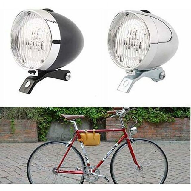 Luz para bicicleta, faro delantero para bicicleta, lámpara para bicicleta, linterna, advertencia de seguridad, vintage, 3 LED, retro, lámpara para bicicleta plateada