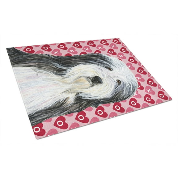 Caroline's Treasures Bearded Collie Hearts Love and Valentine's Day Glass Cutting Board Large