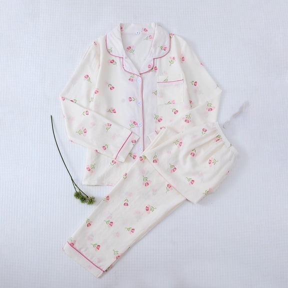 Uaswgudfs Women's Floral Pajama Set Soft Sleepwear Casual Loungewear Cozy Home Clothes for Women Nightwear