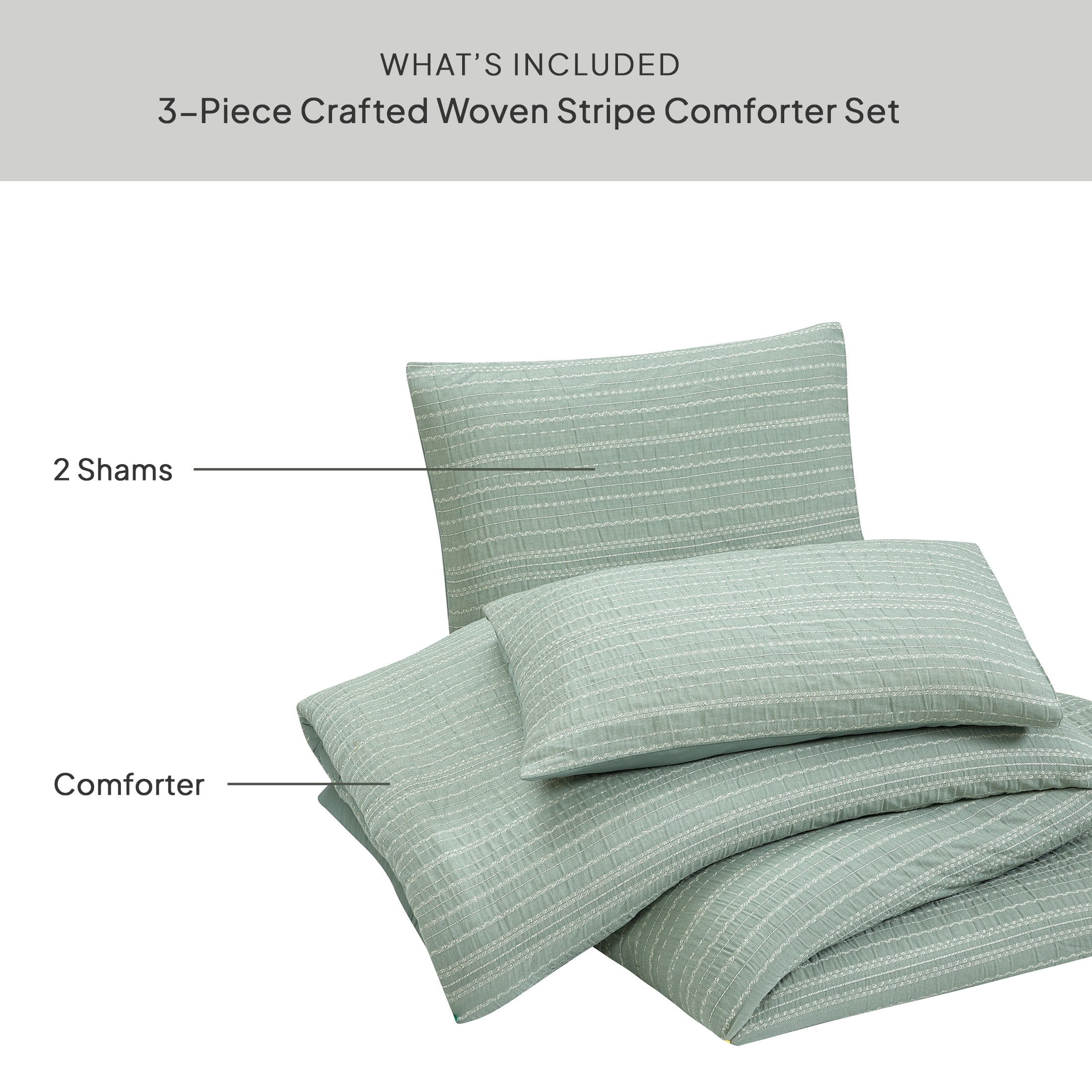 Better Homes & Gardens Full/Queen Comforter Set, All-Season, 3-Piece, Green Stripe