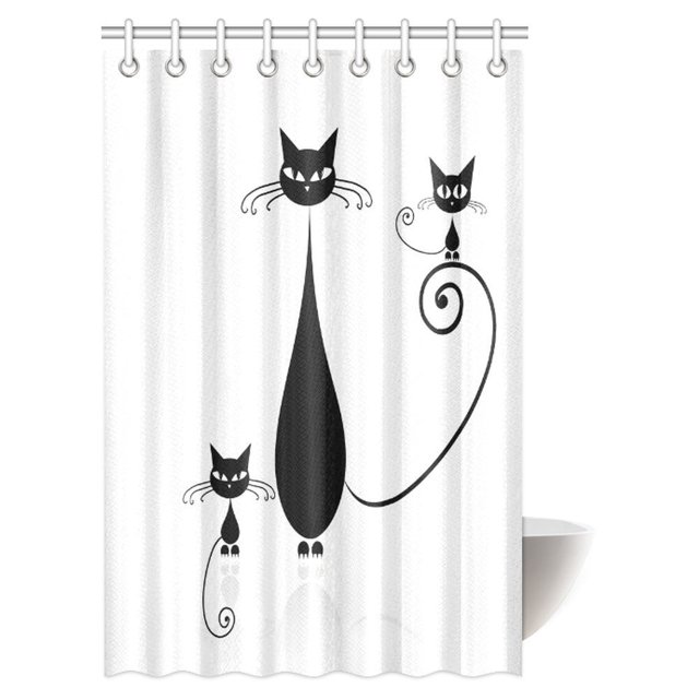 ABPHQTO Amante de los gatos Cortina de ducha Silueta de gato Mamá y niños Animales Simplicidad Tela decorativa de Halloween Conjunto de cortina de ducha de baño 120x180 cm