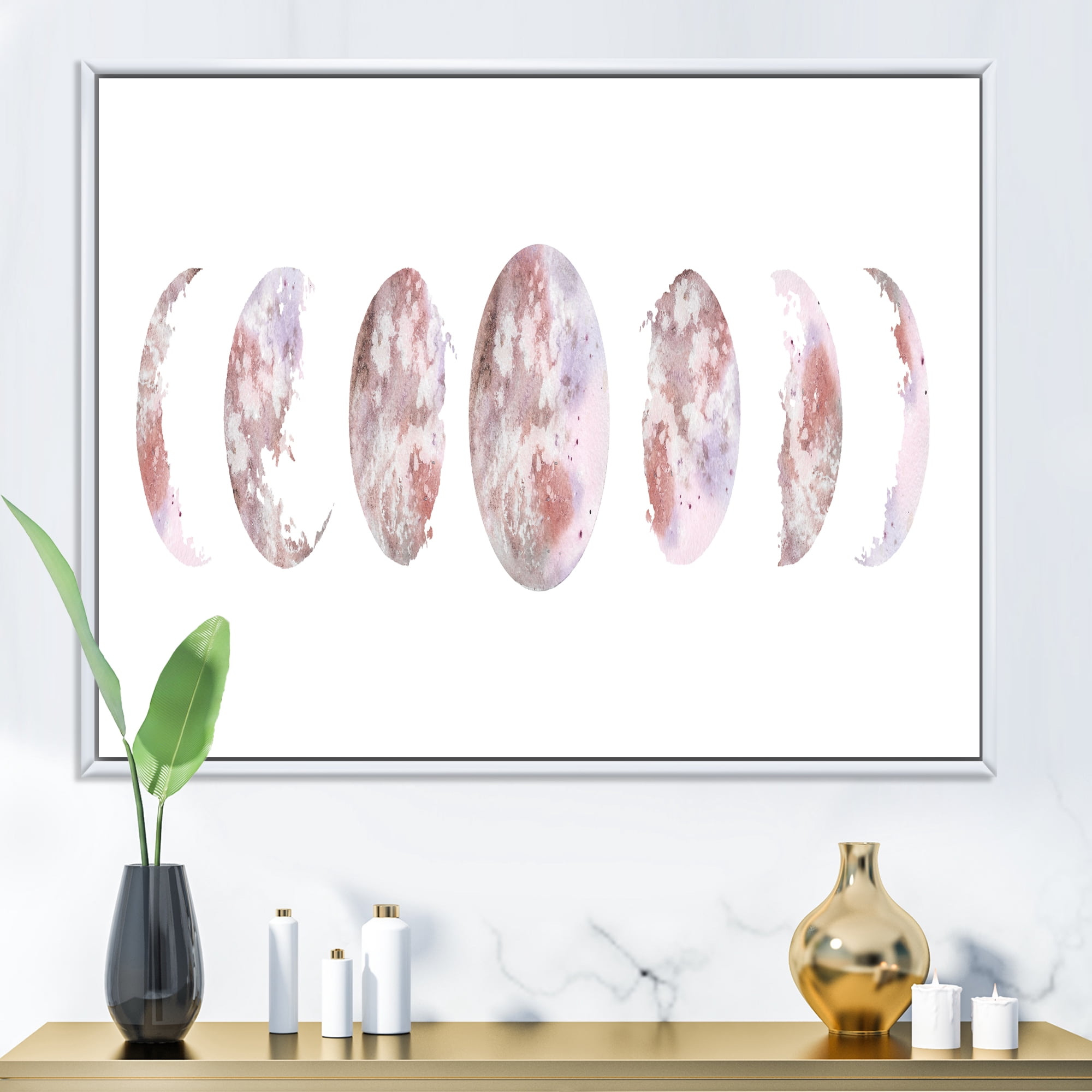 Designart 'Moon Phases On White' Modern Framed Canvas Wall Art Print