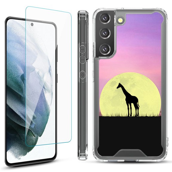 Shockproof Bumper Phone Case for Samsung Galaxy S22  / S22 Plus 5G, with Tempered Glass Screen Protector, by OneToughShield ® - Moonlight Giraffe