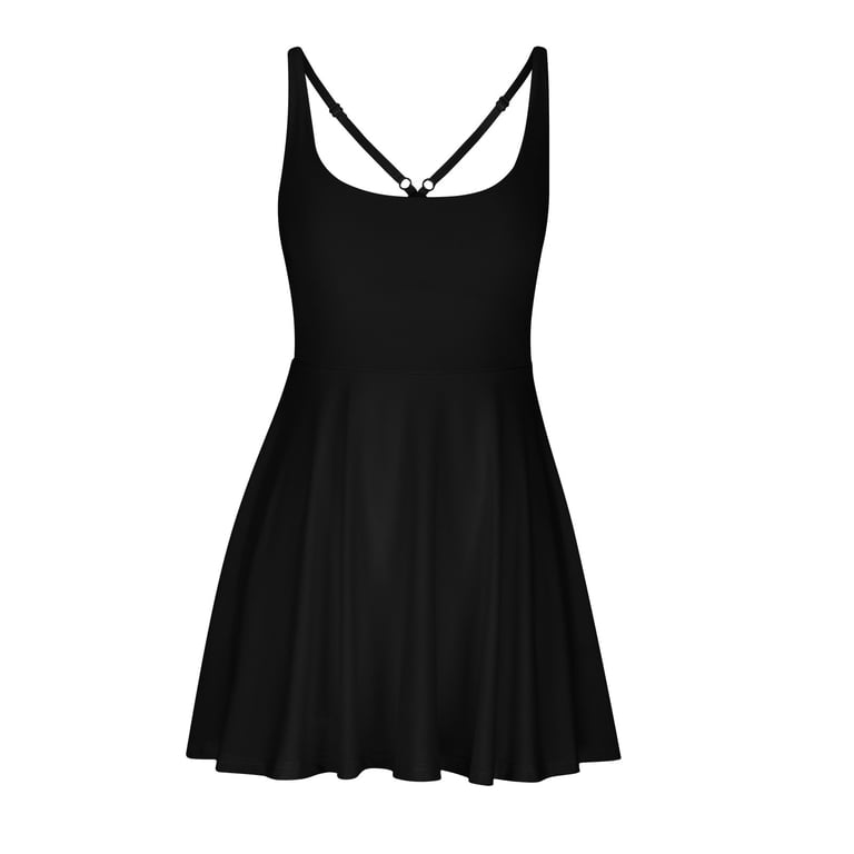 dress with shorts walmart Hde Women Workout Dress Built in Shorts Sleeveless Athletic Sport Dress White XL, Women's
