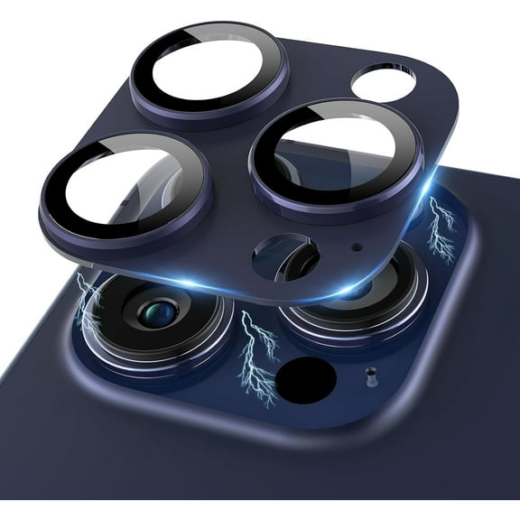 for iPhone 15 Pro/iPhone 15 Pro Max Camera Lens Protector [Full Coverage Metal] 9H Tempered Glass Screen Case Friendly Camera Cover for iPhone 15 Pro Max Titanium Blue