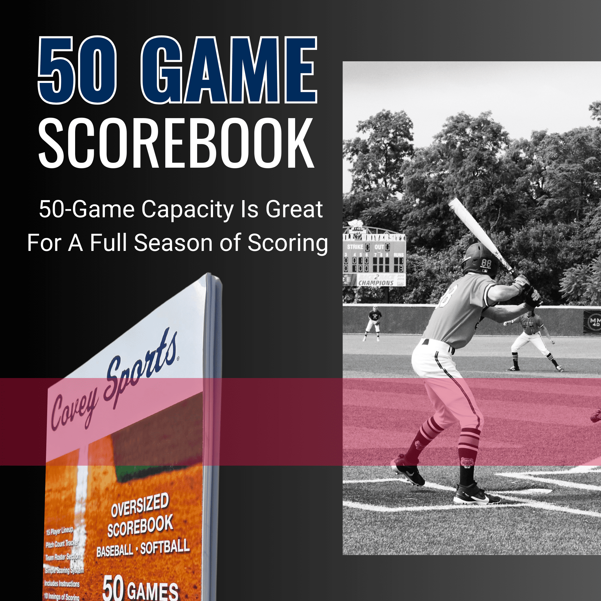 Covey Sports Oversized Baseball Scorebook & Softball Scorebook, 50-Game