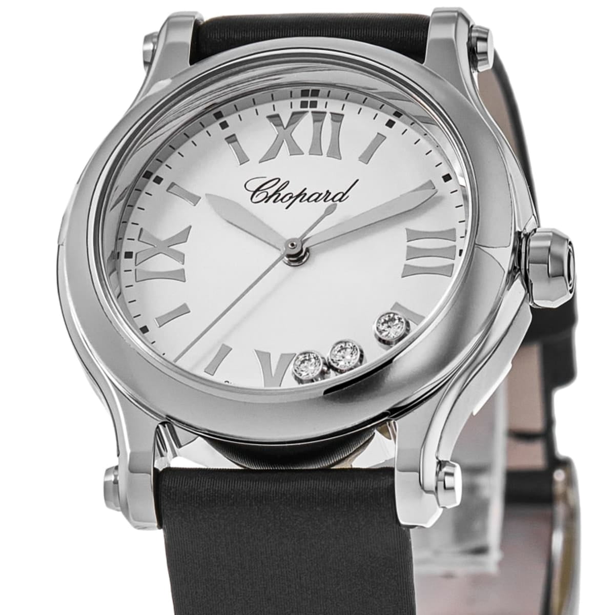 Chopard Happy Sport 30mm White Floating Diamond Dial Satin Strap Women's Watch 278590-3001S