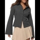 thumbnail image 2 of Camisas de Mujer con Botones, Larga A Rayas, Cuello, Blusas Informales de Trabajo, Conjuntos Modernos Gris XXL, 2 of 9