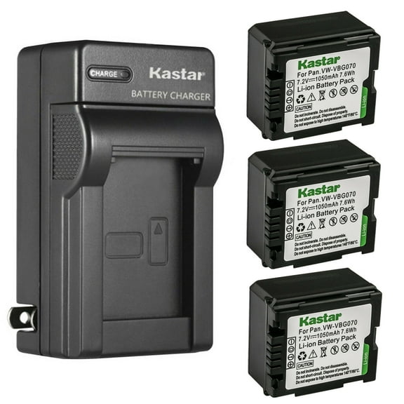 Kastar 3-Pack Battery and AC Wall Charger Replacement for Panasonic VW-VBG070 Battery, Panasonic SDR-H60, SDR-H60S, SDR-H60P, SDR-H68GK, SDR-H79, SDR-H79K, SDR-H79P, SDR-H80, SDR-H80A, SDR-H80K Camera