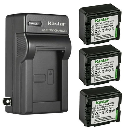 Kastar 3-Pack Battery and AC Wall Charger Replacement for Panasonic VW-VBG070 Battery  Panasonic SDR-H60  SDR-H60S  SDR-H60P  SDR-H68GK  SDR-H79  SDR-H79K  SDR-H79P  SDR-H80  SDR-H80A  SDR-H80K Camera