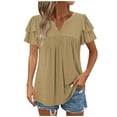 thumbnail image 2 of Women Tops under $5! Cagogo Womens Business Casual Tops Ruffle Short Sleeve V Neck Flowy Dressy Summer Blouses Shirts Casual Loose Fit Pleated Tshirts Shirts Trendy Outfits Clothes S-XXL, 2 of 7
