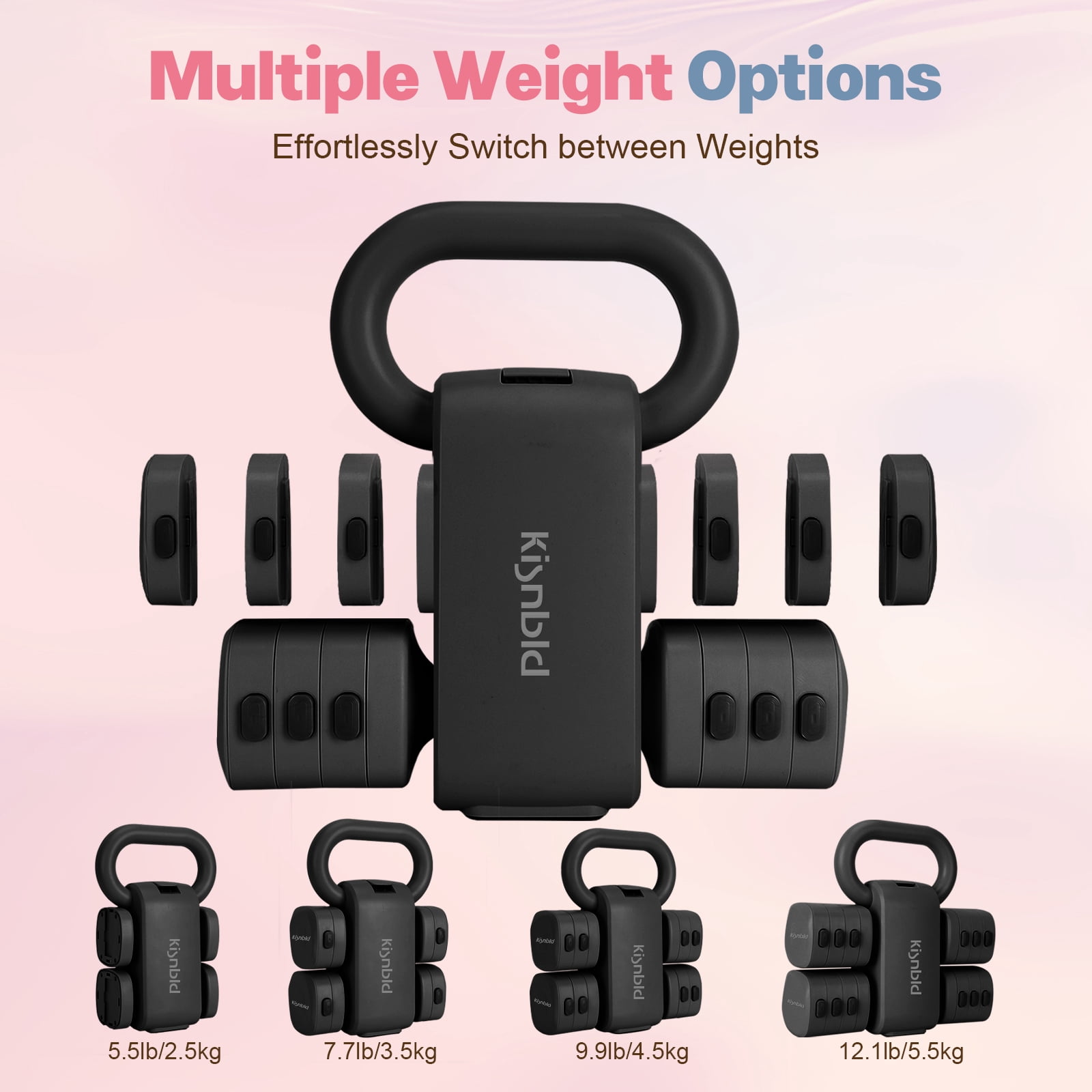 kisnbld Adjustable Kettlebell Set, 2 in 1 Free Weights Dumbbells & Kettlebell Set for Women with Fast Adjustment, Each 2lb 3lb 4lb 5lb Hand Weights Set for Home Gym & Outdoor Exercise Training