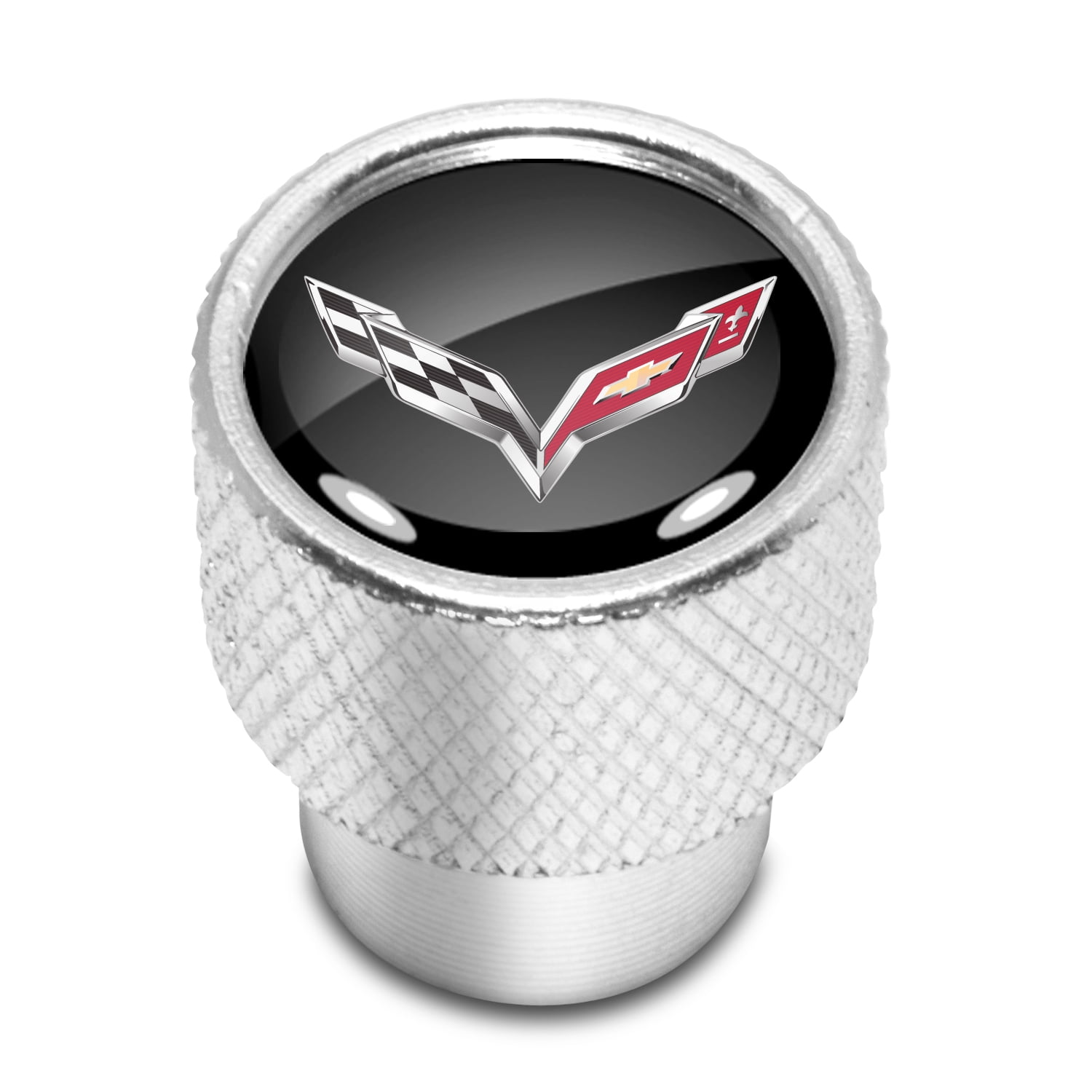 Chevrolet Corvette C7 Logo Black on Shining Silver Aluminum Tire Valve Stem Caps