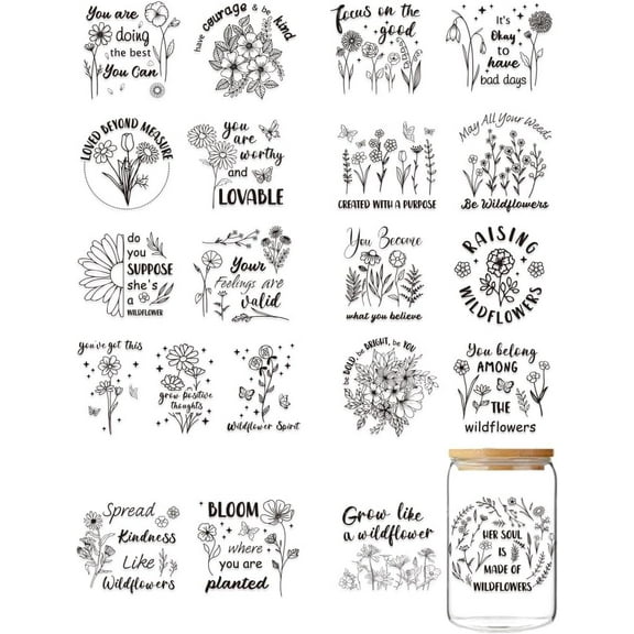 10 Sheets Flower UV DTF Cup Wrap Transfer Stickers Plant Rub on Transfers Decal PVC Waterproof Wildflower Vintage Cup Transfer Decoration