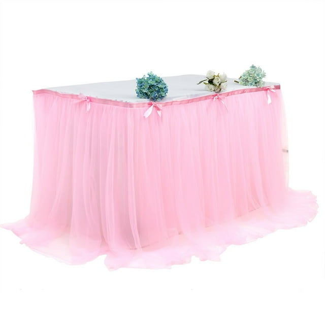 Table Tutu Skirt Home Textile Wedding Events Party Dining Decorations,Table Dress Birthday Party Halloween Dessert Table Solid mesh Pleated Table Cloth,450*76cm