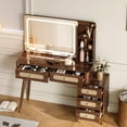 thumbnail image 6 of Aukfa 47" Vintage Rattan Makeup Vanity for Adults – Dressing Table with Adjustable LED Light Mirror, 5 Drawers & Rounded Corners, Dark Walnut, 6 of 8