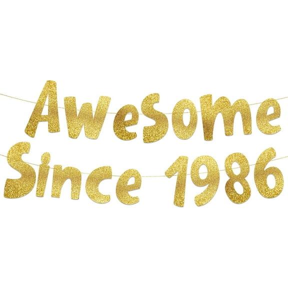 Awesome Since 1986 Gold Glitter Banner - 39th Birthday and Anniversary Party Decorations