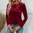thumbnail image 5 of Mifsaly Womens Velvet Top Pullover Ribbed Business Blouses Vintage Crewneck Long Sleeve Work T-Shirts Elegant Fall Winter Pullover Shirts Ladies Fashion Workwear Wine XL, 5 of 9
