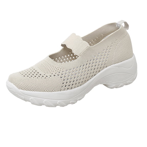 NOKIO Womens Slip-On Walking Shoes Summer Breathable Mesh Shoes Running Shopping Flat Comfort Wedge Platform Loafers Casual Shoes Women's Hollow Out Wedge Sport Shoes
