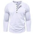 thumbnail image 3 of Ohufall Mens Henley Shirts Plus Size Solid Casual Long Sleeve Button Round Neck Tops Fashion Stretchy Loose T-Shirts for Men, 3 of 7