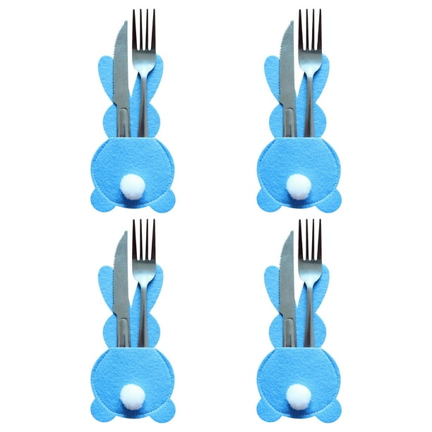 Juego de 4 Portacubiertos de Pascua | Bolsas para Cubiertos Cotton Tail | Portacubiertos Festivos para Decorar La Mesa | Diseño de Fácil Apertura Superior | Perfecto para Cenas Festivas y Centros de