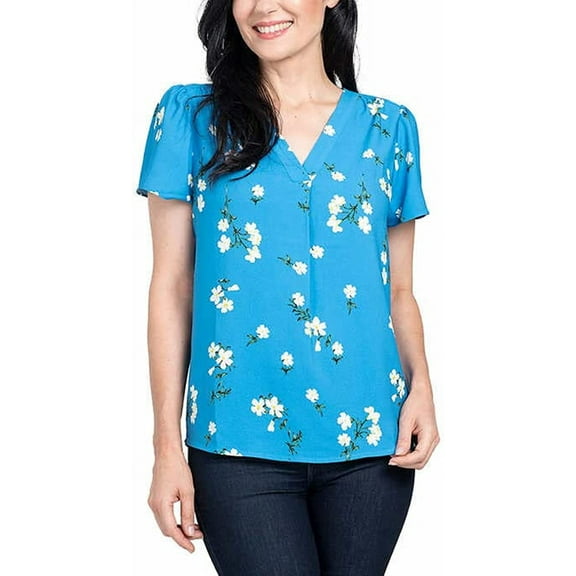 Hilary Radley Womens V-Neck Printed Blouse;XX-Large