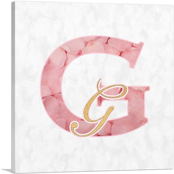 ARTCANVAS Chic Pink Gold Alphabet Letter G Canvas Art Print - Size: 12" x 12" (0.75" Deep)