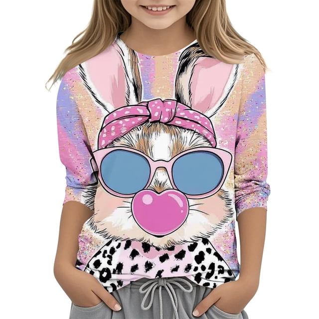 Lovzfmll Haut à Manches 3/4 Imprimé Mode pour Garçons et Filles, Col Rond Décontracté Tee pour Petites Filles 160