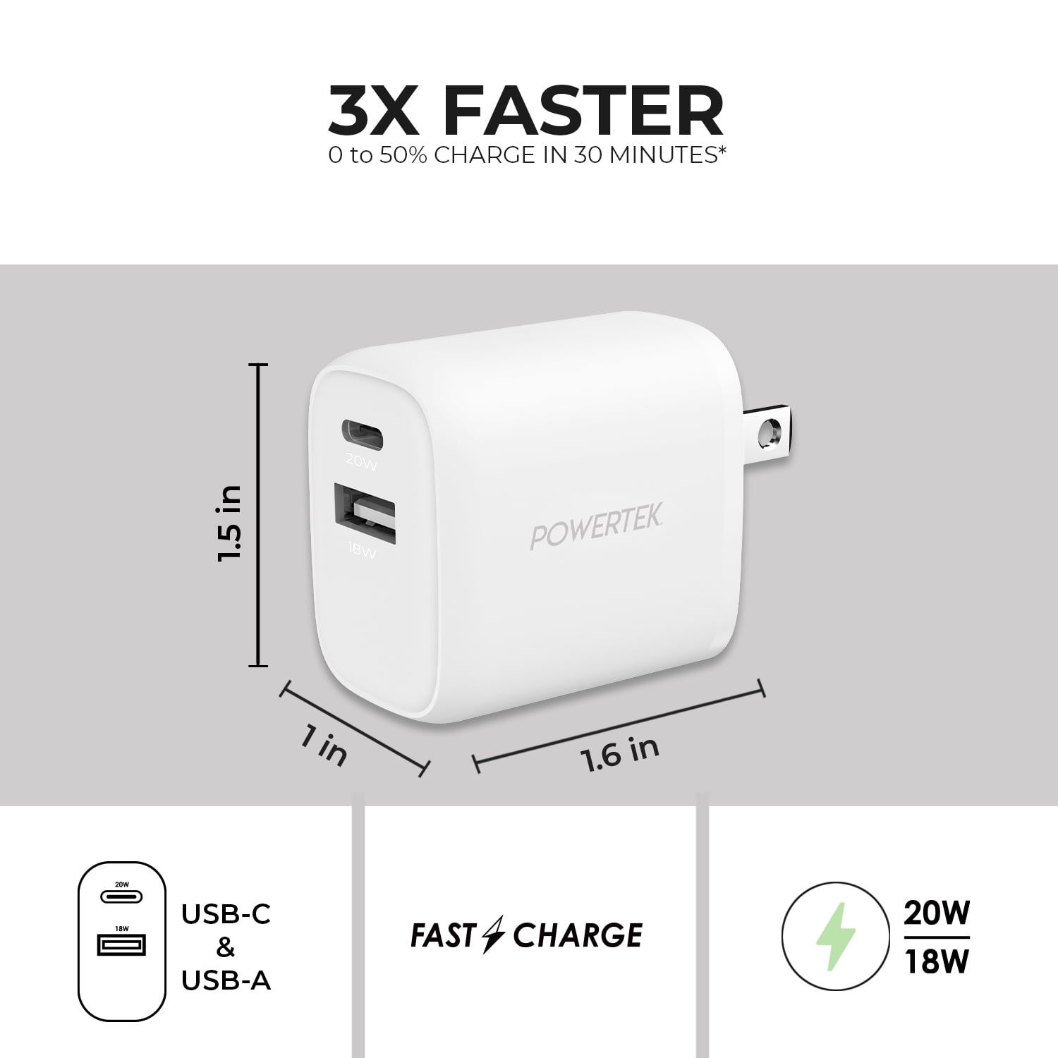 Liquipel Powertek Woven 20W Combo Wall Charger - White