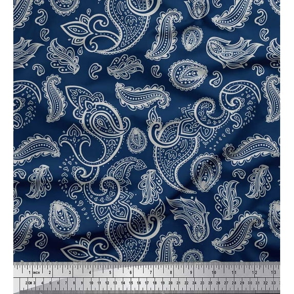 Soimoi Poly Georgette Fabric Paisley Block Decor Fabric Printed Yard 42 Inch Wide