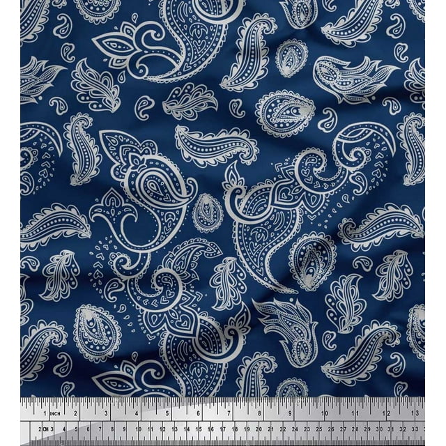Soimoi Modal Satin Fabric Paisley Block Print Fabric by Yard 42 Inch Wide