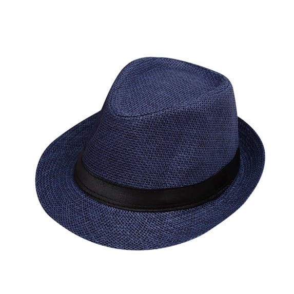 Kids' Breathable Straw Fedora Hat, Unisex Summer Panama Trilby Sun Hat with Black Band, Foldable Beach Jazz Hat for Boys & Girls, 7 Colors, One Size