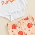 thumbnail image 5 of Newborn Baby Girl Halloween Outfits Long Sleeve Romper Tops Pumpkin Bell-Bottom Flare Pants Headband Infant Fall 3Pcs Clothes Set, 5 of 8